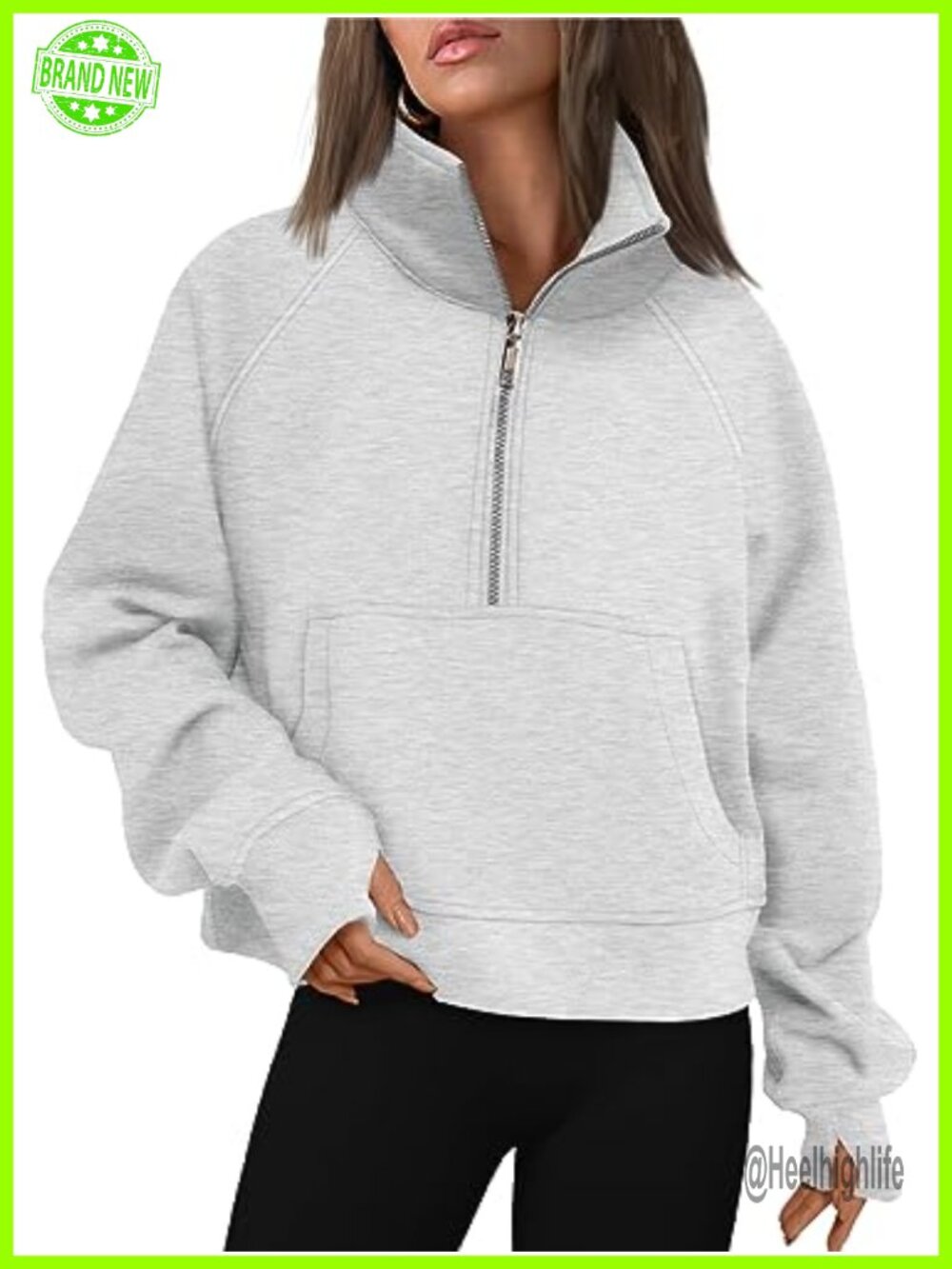 Women's Half Zip Fleece Pullover Sweatshirt with Thumb Holes Kangaroo Pocket
